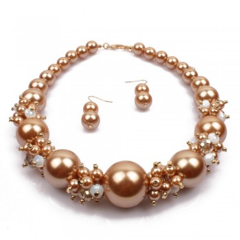 Big Pearls Crystal Jewelry Set Fashion Imitation Pearl Jewelry Sets Women Wedding Bridal Necklace Earrings 2 Pcs Dropshpping