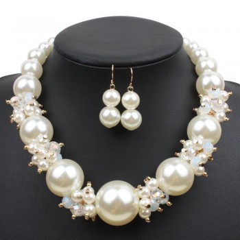 Big Pearls Crystal Jewelry Set Fashion Imitation Pearl Jewelry Sets Women Wedding Bridal Necklace Earrings 2 Pcs Dropshpping