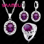 YAAMELI New Arrival Wedding Jewelry Sets 925 Sterling Silver Purple Cubic Zircon Necklace/Earring/Ring Optional Size For Ring