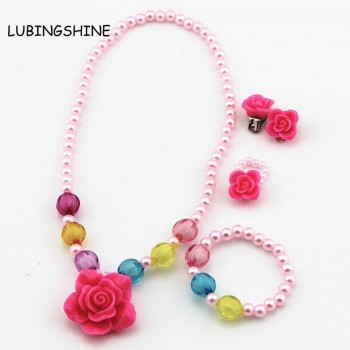 Candy Beads Resin Plastic Kids Jewelry Set for Children Flower Pendants Cute Necklace Bracelet Ring Earrings Baby Jewelry T140