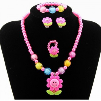 Candy Beads Resin Plastic Kids Jewelry Set for Children Flower Pendants Cute Necklace Bracelet Ring Earrings Baby Jewelry T140