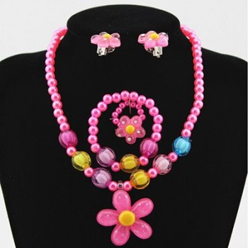 Candy Beads Resin Plastic Kids Jewelry Set for Children Flower Pendants Cute Necklace Bracelet Ring Earrings Baby Jewelry T140