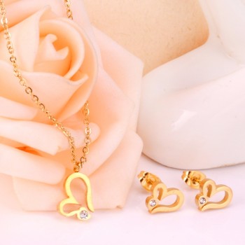 LUXUKISSKIDS Romantic Stainless Steel Jewelry Sets Engagement Necklace Earrings Sets Women Wedding Jewelry