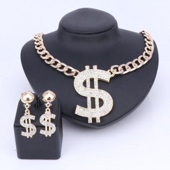 US Dollar Jewelry Sets Necklace Bracelet Earrings Ring Women Money Sign Gold Color Middle Eastern / African Jewellery Set
