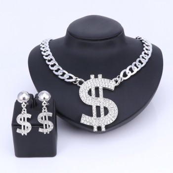 US Dollar Jewelry Sets Necklace Bracelet Earrings Ring Women Money Sign Gold Color Middle Eastern / African Jewellery Set