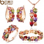 BAMOER Luxury Gold Color Mona Lisa Jewelry Sets with Multicolor AAA Cubic Zircon for Women Wedding Bridal Jewelry Sets ZH036