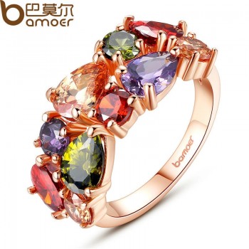 BAMOER Luxury Gold Color Mona Lisa Jewelry Sets with Multicolor AAA Cubic Zircon for Women Wedding Bridal Jewelry Sets ZH036