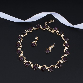 Jiayijiaduo Bridal Jewelry Sets for Women Banquet Dress Accessories Resin Purple Necklace Earrings Gold Color Necklace