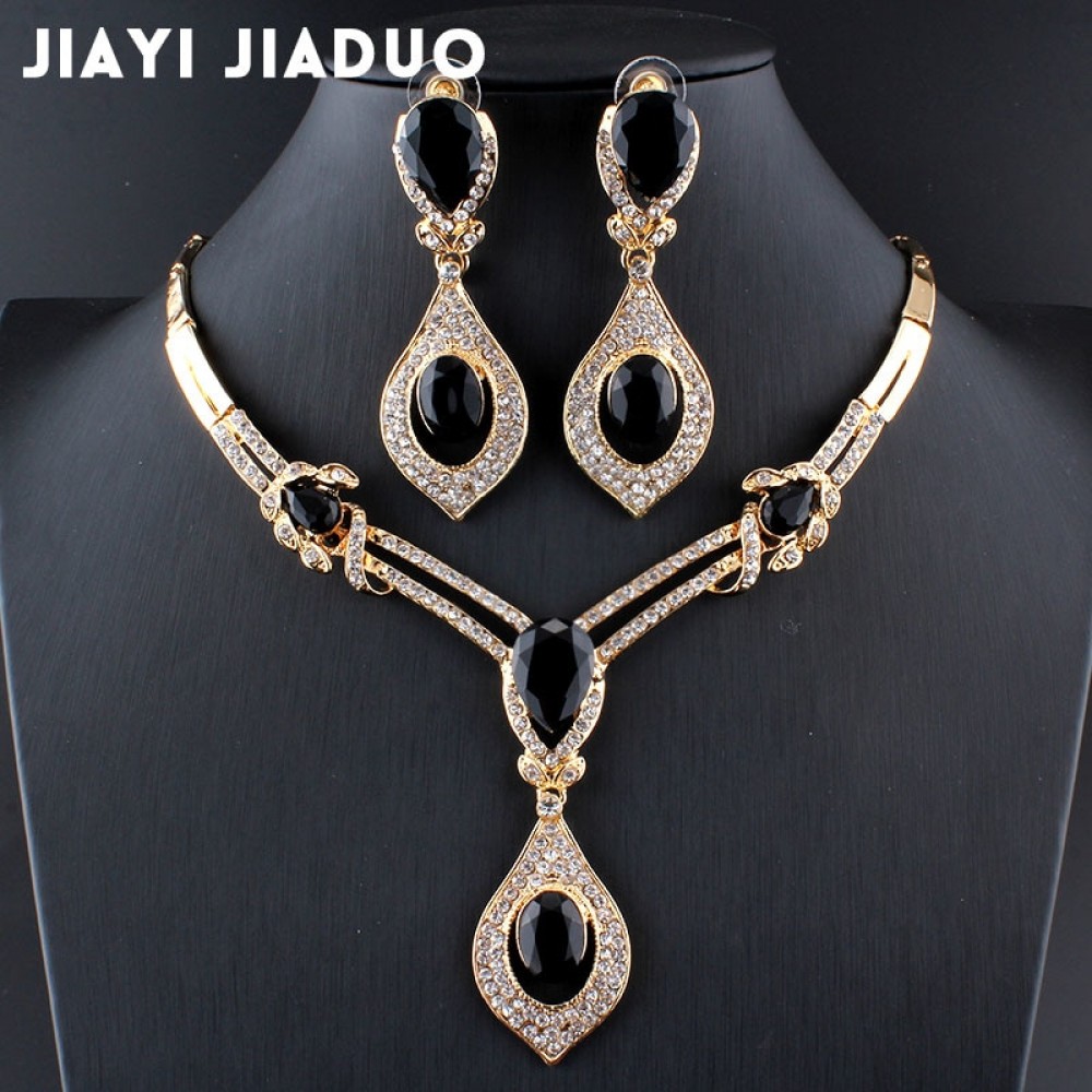 jiayijiaduo American fashion wedding jewelry sets Gold-color Charm women summer clothing accessories days blue crystal wholesale