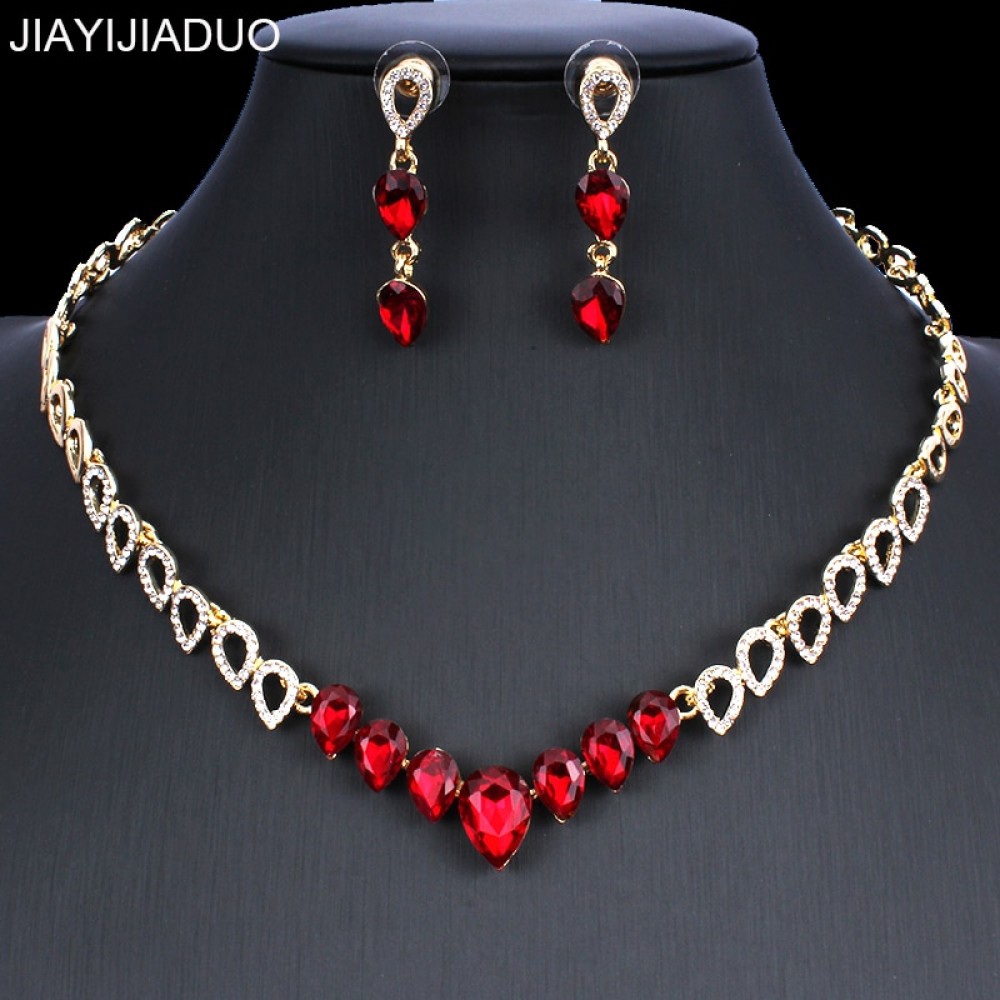 jiayijiaduo Exquisite Crystal Necklace Earring Sets for Cute Womens Dresses Accessories Gift Jewelry Set dropshipping new