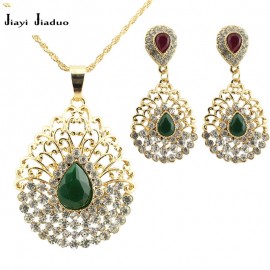 jiayijiaduo new Fashion wedding jewelry set charm female peacock Pendant Earrings Necklace  Gold-color For Bridal Jewelry Set