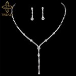 TREAZY Silver Plated Rhinestone Crystal Long Drop Necklace Earrings Set for Women Bridesmaid Bridal Wedding Jewelry Sets