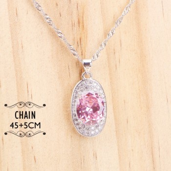 Costume Bridal Jewelry Sets Women Pink Cubic Zirconia Silver 925 Jewelry With Stone Earrings Bracelet Rings Pendant Necklace Set