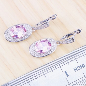 Costume Bridal Jewelry Sets Women Pink Cubic Zirconia Silver 925 Jewelry With Stone Earrings Bracelet Rings Pendant Necklace Set