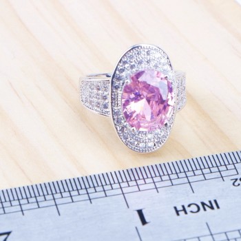 Costume Bridal Jewelry Sets Women Pink Cubic Zirconia Silver 925 Jewelry With Stone Earrings Bracelet Rings Pendant Necklace Set