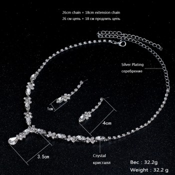 TREAZY Beautiful Clear Crystal Wedding Bridal Jewelry Set Floral Waterdrop Necklace Earrings Set for Women Accessories