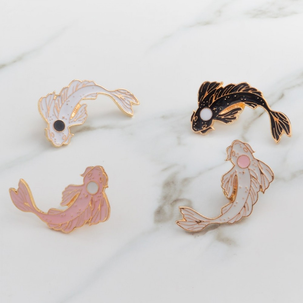Koi pin Fish pin Black/white/pink 4 color Lapel pins Brooches Badges Backpack Bag Hats Accessories For men women