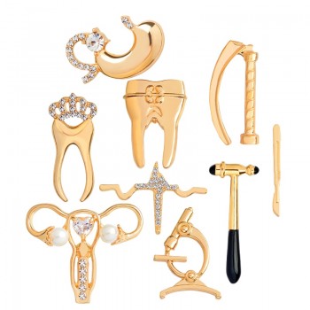 Crystal uterus microscope Gold Silver jewelry Medical brooches Collection scalpel stomach tooth pins for Doctor friend