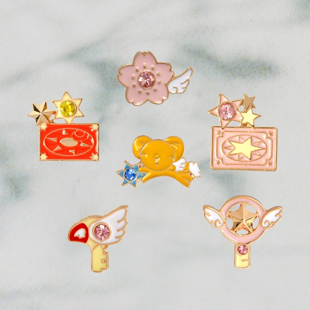 6pcs/set Cute Pink Card Captor Sakura Kero Sword Kinomoto Star Wand Key Enamel Pin Lapel Pin Badge Japanese Anime collection