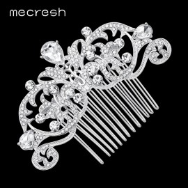 Mecresh Crystal Wedding Hair Accessories for Women Silver/Gold-Color Owl Eye Bridal Hair Comb Jewelry Cute Christmas Gift MFS116