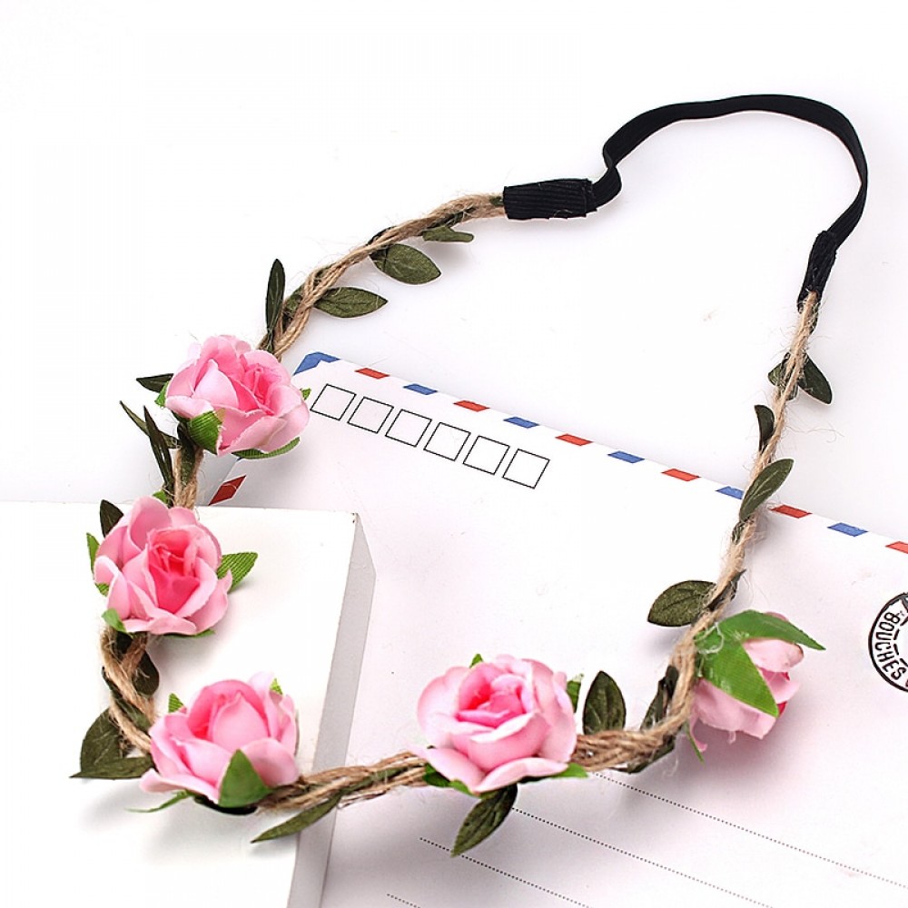 M MISM Charming Handmade Festival Wreath Crown For Woman Girls Bridal Wedding Hair Accessories Rose Flower Garland Headband