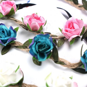 M MISM Charming Handmade Festival Wreath Crown For Woman Girls Bridal Wedding Hair Accessories Rose Flower Garland Headband