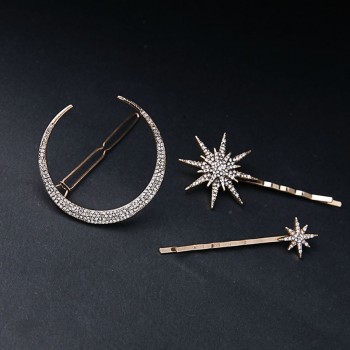 JOOLIM Jewelry Wholesale 3PCS/ Set  Starburst Pave Moon Hair Pin Star  Hair Clip Barrettes Jewelry  Nickel and Lead Free