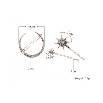 JOOLIM Jewelry Wholesale 3PCS/ Set  Starburst Pave Moon Hair Pin Star  Hair Clip Barrettes Jewelry  Nickel and Lead Free