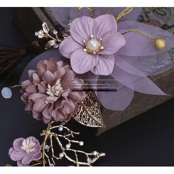 High end copper wire handmade pink flowers golden leaves bridal headdress soft bride tiara de noiva wedding hair accessories