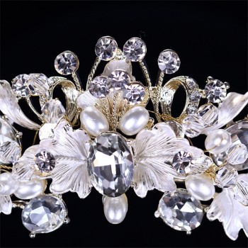 CC Tiaras And Crwons Hairbands Baroque Pearl Engagement Wedding Hair Accessories For Bride Jewelry Rhinestones Leaf Shape XY113