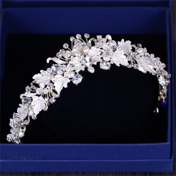 CC Tiaras And Crwons Hairbands Baroque Pearl Engagement Wedding Hair Accessories For Bride Jewelry Rhinestones Leaf Shape XY113