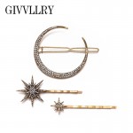 GIVVLLRY Vintage Moon Star Hair Clip Set for Women Antique Color Rhinestones Snow Star Simple Elegant Hair Pins Accessories