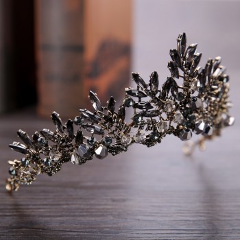 KMVEXO Black Baroque Crown Tiaras Queen Vintage Crystal Rhinestone Bridal Hair Accessories Bride Headbands Wedding Hair Jewelry