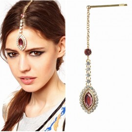 Elegant Rhinestone Bride Hair Piece Pin Women Wedding Headpiece Pink Crystal Forehead Jewelry Indian Hair Head Chain Headband