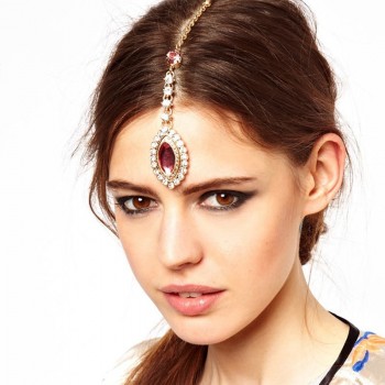 Elegant Rhinestone Bride Hair Piece Pin Women Wedding Headpiece Pink Crystal Forehead Jewelry Indian Hair Head Chain Headband