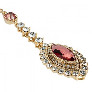 Elegant Rhinestone Bride Hair Piece Pin Women Wedding Headpiece Pink Crystal Forehead Jewelry Indian Hair Head Chain Headband