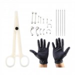 Tongue Nose Belly Button Body Jewelry Piercing Rings Clamp Gloves Needles Tool Kit Ear Plug Prong Earrings Internally Threaded