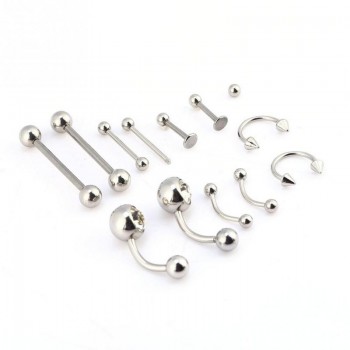 Tongue Nose Belly Button Body Jewelry Piercing Rings Clamp Gloves Needles Tool Kit Ear Plug Prong Earrings Internally Threaded