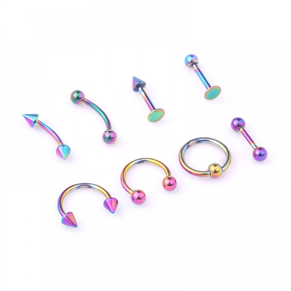 8pcs/set Mix Bar Ball Ring Spiking Surgical Stainless Steel Ear Eyebrow Lip Nose Tongue Piercing Set jewelry For for Women Men