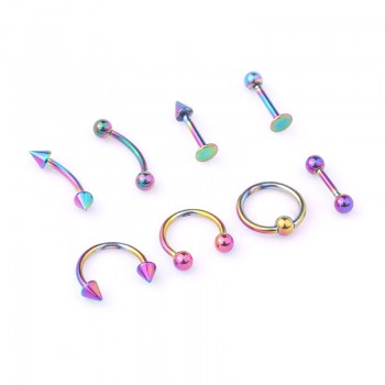 8pcs/set Mix Bar Ball Ring Spiking Surgical Stainless Steel Ear Eyebrow Lip Nose Tongue Piercing Set jewelry For for Women Men
