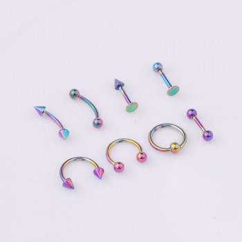 8pcs/set Mix Bar Ball Ring Spiking Surgical Stainless Steel Ear Eyebrow Lip Nose Tongue Piercing Set jewelry For for Women Men