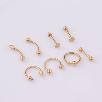 8pcs/set Mix Bar Ball Ring Spiking Surgical Stainless Steel Ear Eyebrow Lip Nose Tongue Piercing Set jewelry For for Women Men