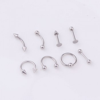 8pcs/set Mix Bar Ball Ring Spiking Surgical Stainless Steel Ear Eyebrow Lip Nose Tongue Piercing Set jewelry For for Women Men