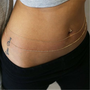 Fashion Sexy Gold/Silver Double Layer Beads Waist Chain For Women Summer Beach Body Chain Ornament Jewelry LST008