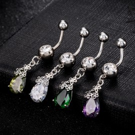 High Quality Piercing Navel and Bell Button Rings AAA Cubic Zirconia Oval Stone Fashion Body Jewelry Flower Bar Bell Button Ring