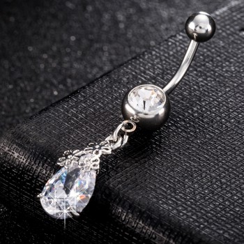 High Quality Piercing Navel and Bell Button Rings AAA Cubic Zirconia Oval Stone Fashion Body Jewelry Flower Bar Bell Button Ring