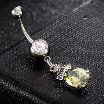 High Quality Piercing Navel and Bell Button Rings AAA Cubic Zirconia Oval Stone Fashion Body Jewelry Flower Bar Bell Button Ring