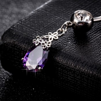 High Quality Piercing Navel and Bell Button Rings AAA Cubic Zirconia Oval Stone Fashion Body Jewelry Flower Bar Bell Button Ring