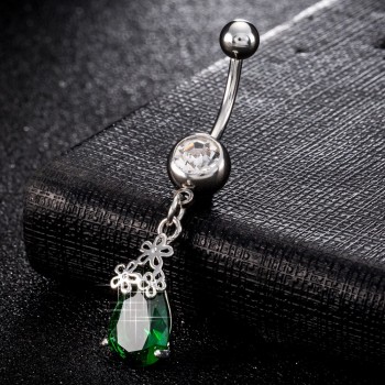 High Quality Piercing Navel and Bell Button Rings AAA Cubic Zirconia Oval Stone Fashion Body Jewelry Flower Bar Bell Button Ring