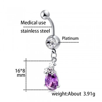 High Quality Piercing Navel and Bell Button Rings AAA Cubic Zirconia Oval Stone Fashion Body Jewelry Flower Bar Bell Button Ring